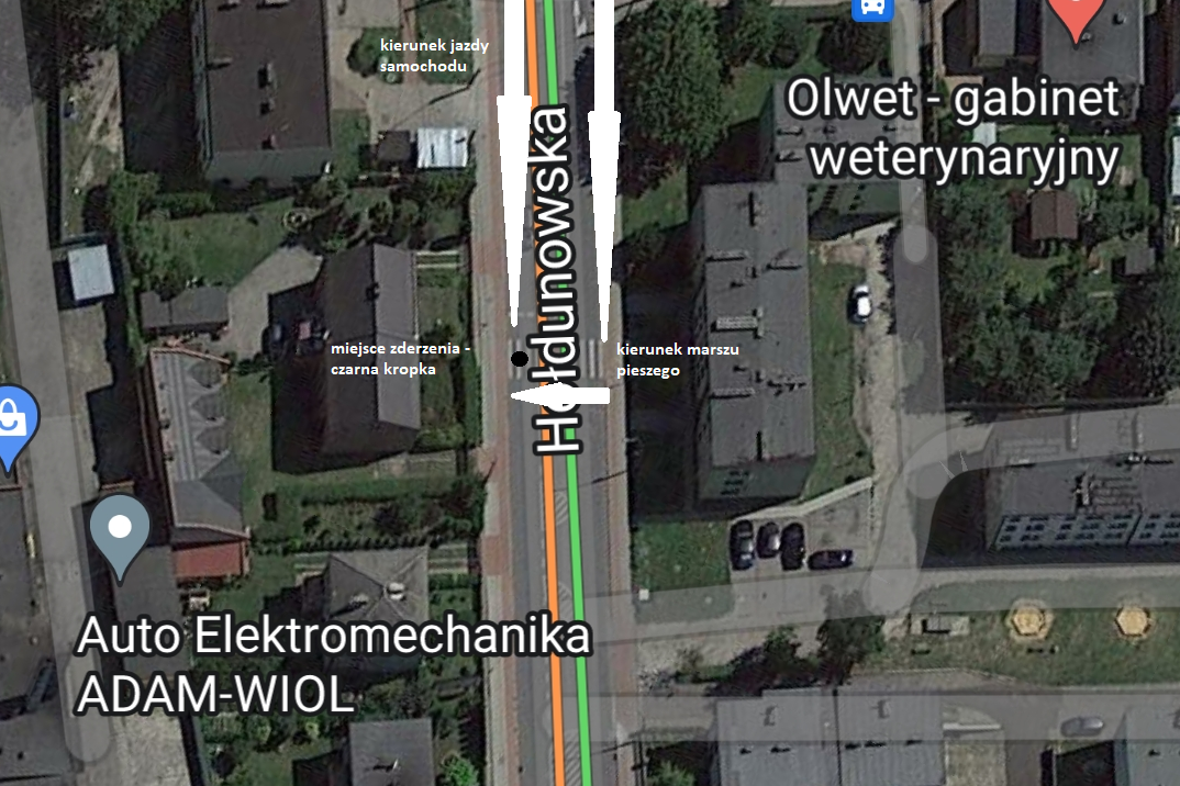 Na zdjęciu widać miejsce zdarzenia potrącenia pieszego