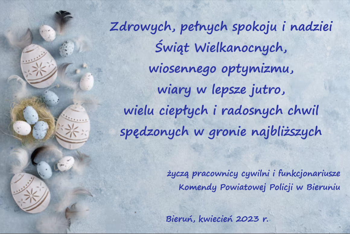 Na zdjęciu widzimy życzenia od pracowników cywilnych i funkcjonariuszy Komendy Powiatowej Policji w Bieruniu