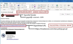 Na zdjęciu widzimy napis nieprawidłowy adres mailowy, fałszywa strona www.