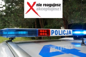 Na zdjęciu widzimy napis nie reagujesz - akceptujesz i napis Policja