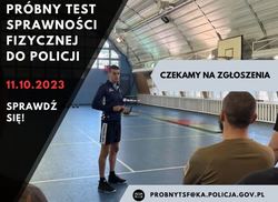 Na zdjęciu widzimy napis próbny test sprawnościowy do Policji