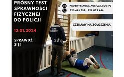 Na zdjęciu jest napisane Próbny test sprawności fizycznej do Policji