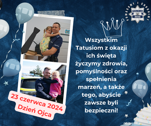 Na zdjęciu widzimy napis : Wszystkim Tatusiom z okazji ich święta życzymy zdrowia, pomyślności oraz spełnienia marzeń, a także tego, abyście zawsze byli bezpieczni!