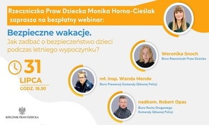 Na zdjęciu widzimy napis Webinar na temat bezpiecznych wakacji