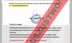 Na zdjęciu widzimy napis Uwaga! Kolejny raz przestępcy podszywają się pod policjantów CBŚP