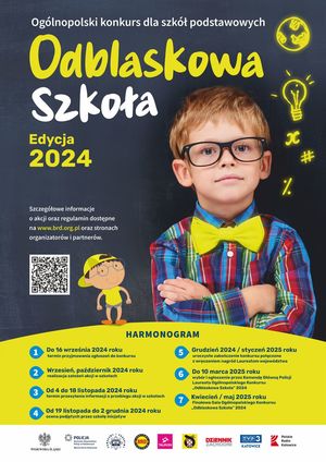 Na zdjęciu widzimy napis Ogłoszenie wstępnych wyników konkursu &quot;Odblaskowa Szkoła 2024&quot;