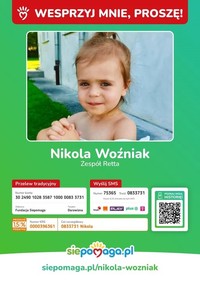 Przekaż 1,5% podatku na leczenie Nikoli Woźniak
